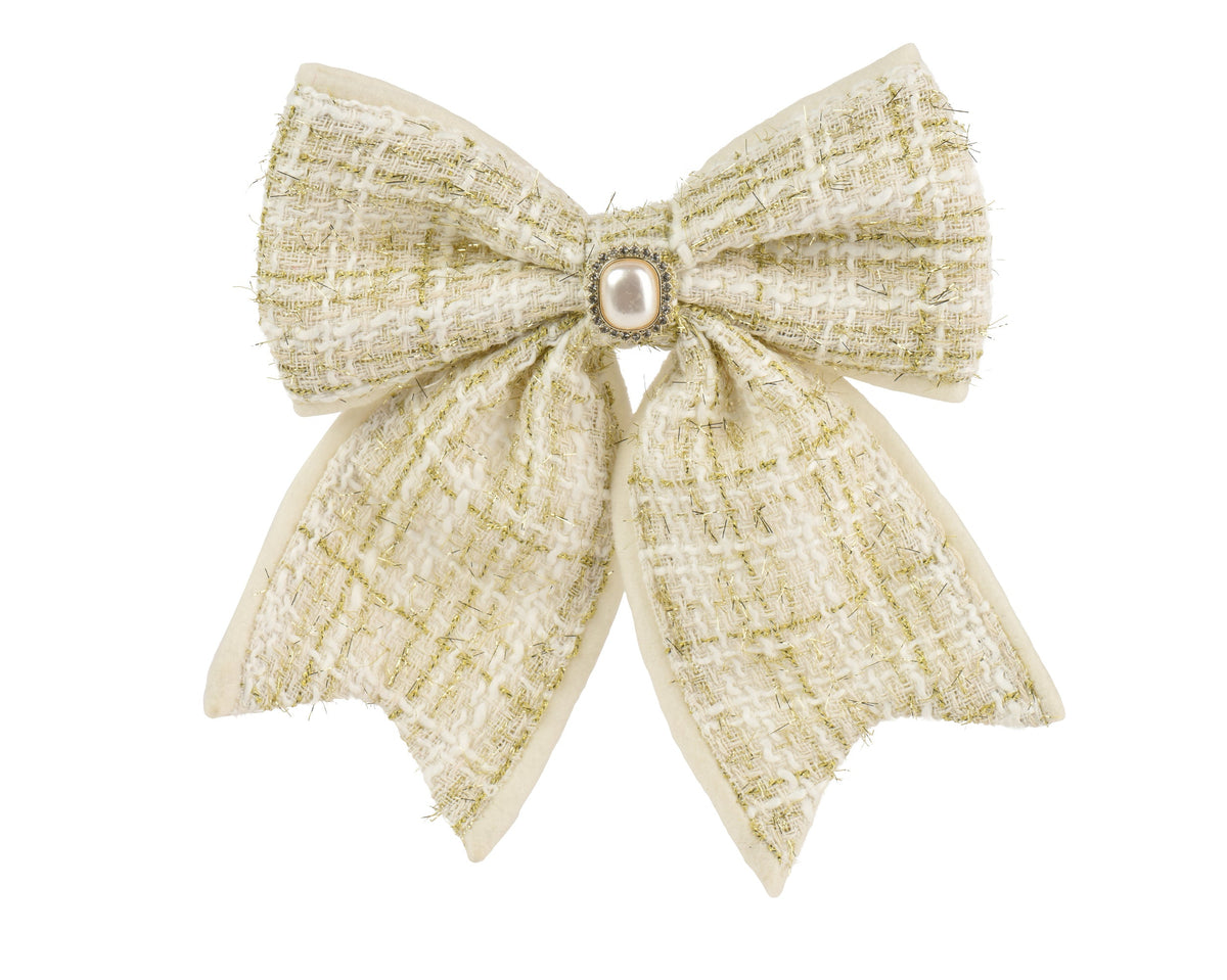 Cream Checked Bow with Bell Party Perfetto