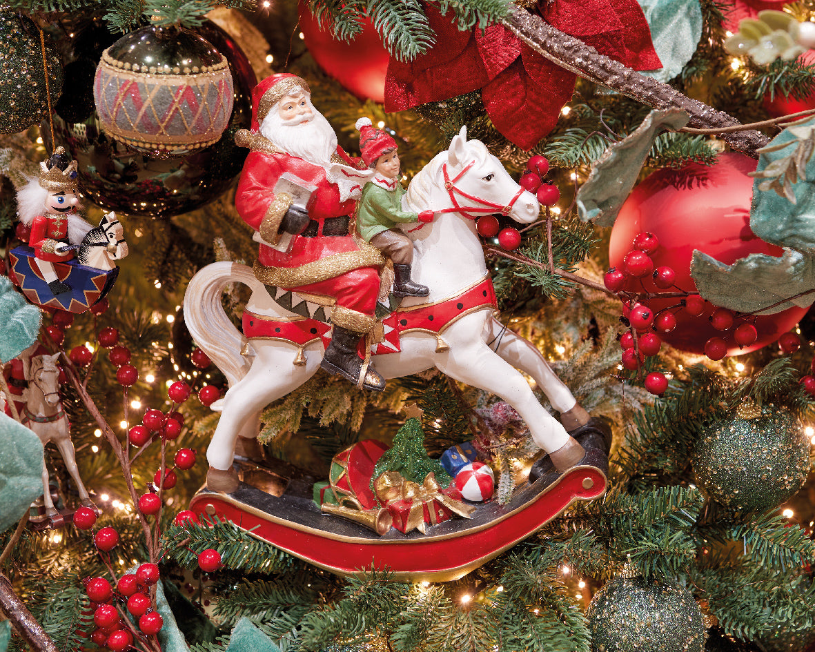 Santa-Boy on Rocking Horse  H. 13inch Party Perfetto
