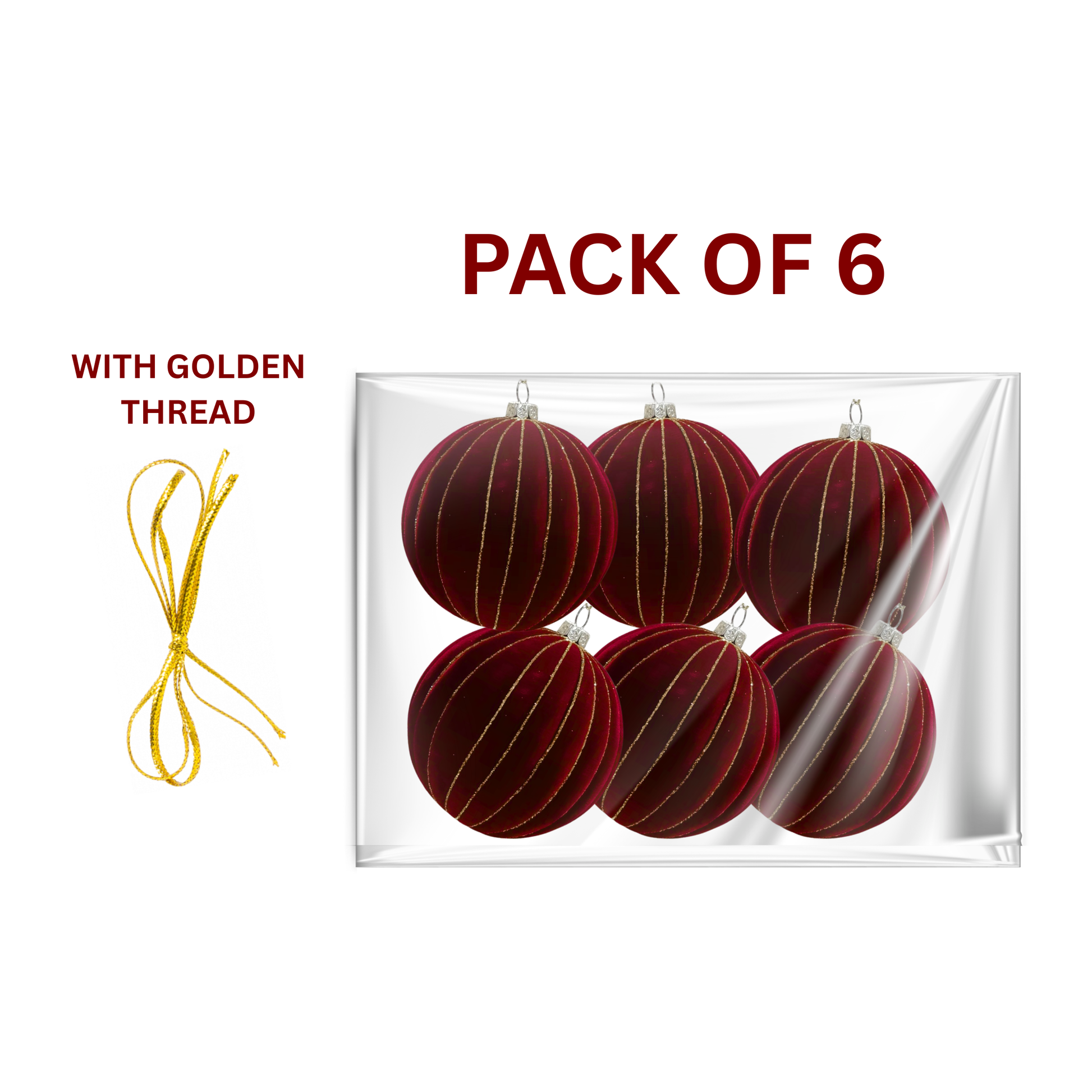 Burgundy Flocked Baubles (Pack of 6) Party Perfetto