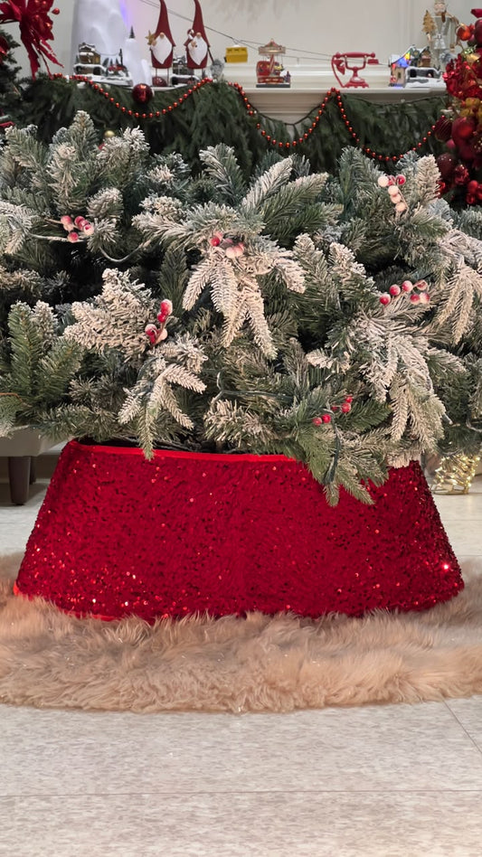 Red sequin Christmas Tree Skirt PartyPerfetto