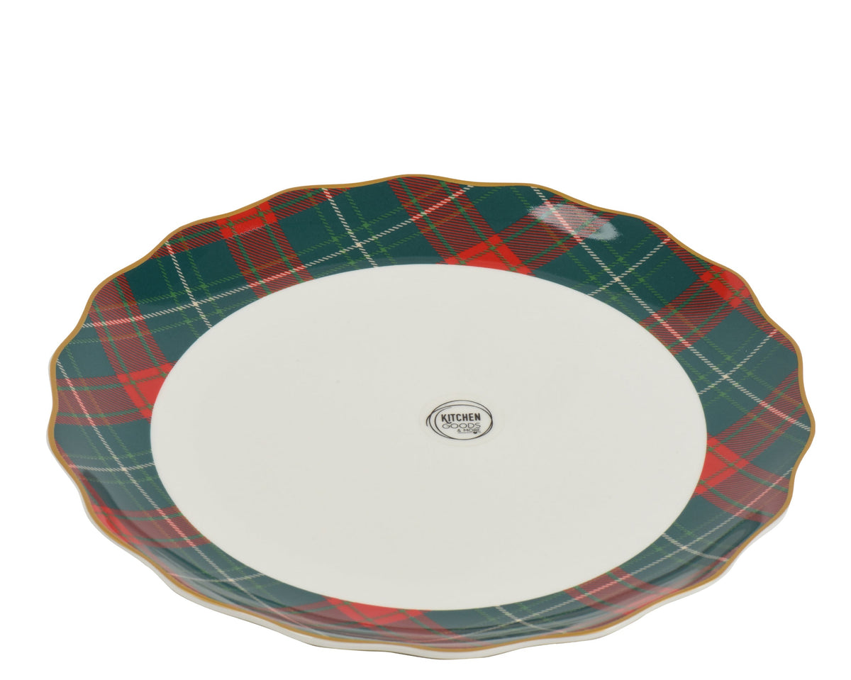 Green  Dinner Plate  with Checked Border  D 26cm Party Perfetto