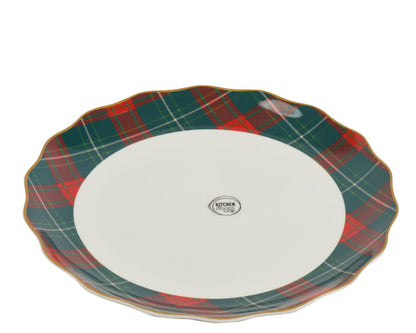 Green  Dinner Plate  with Checked Border  D 26cm Party Perfetto