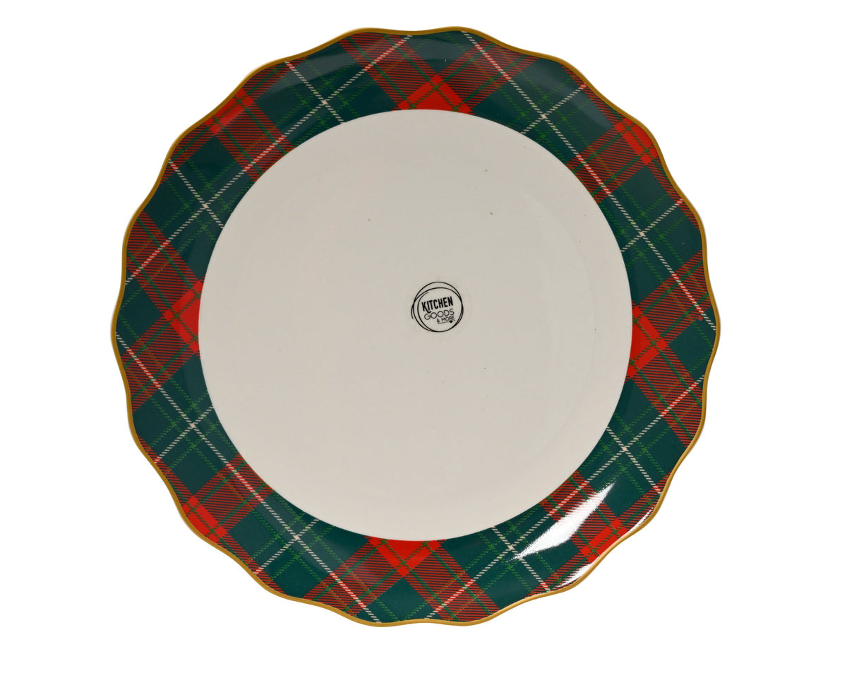 Green  Dinner Plate  with Checked Border  D 26cm Party Perfetto