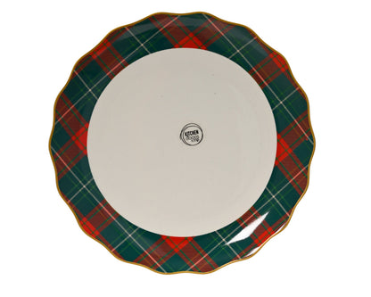 Green  Dinner Plate  with Checked Border  D 26cm Party Perfetto