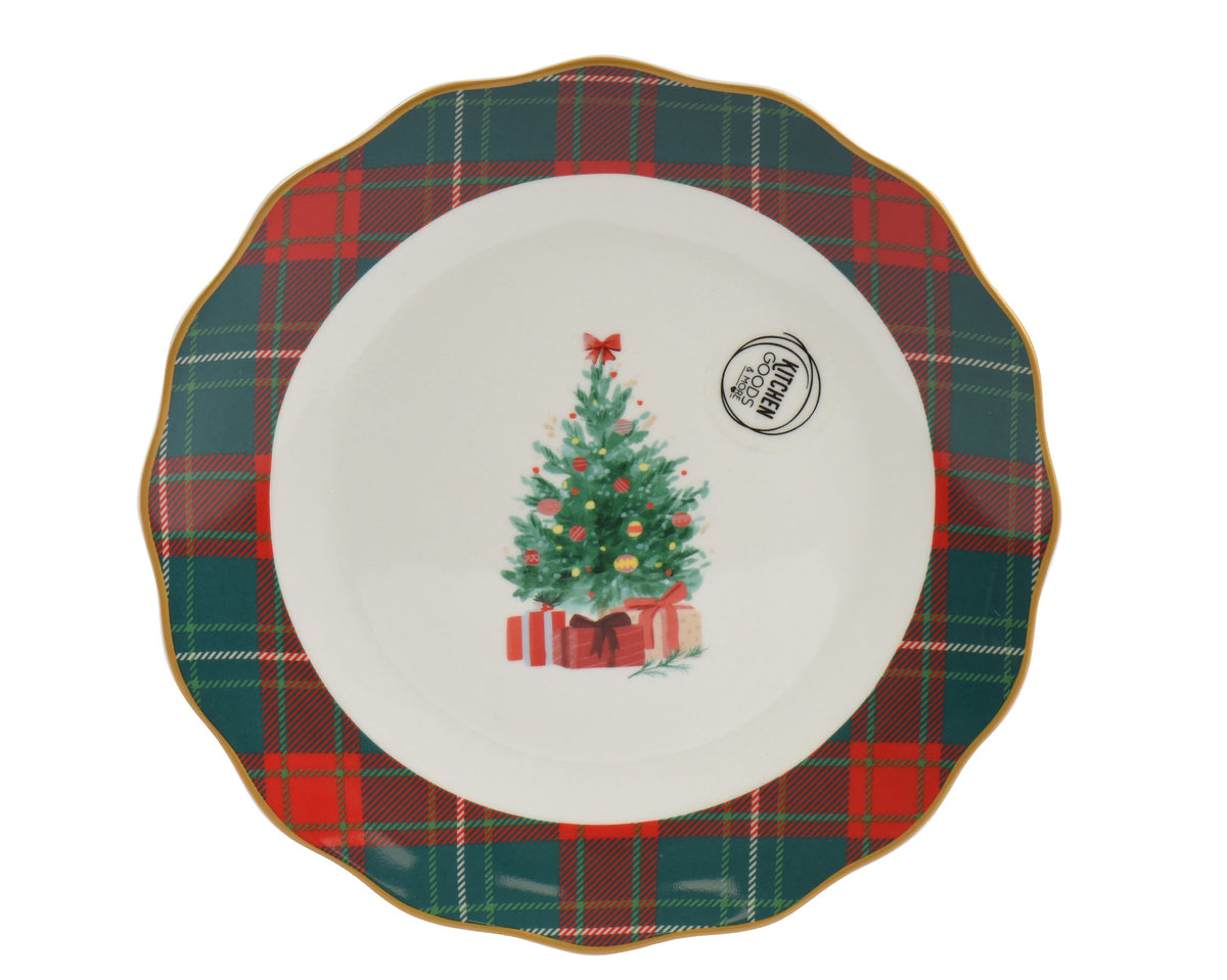 Printed Checked with Tree Dinner Plate 2 Size Opt. Party Perfetto