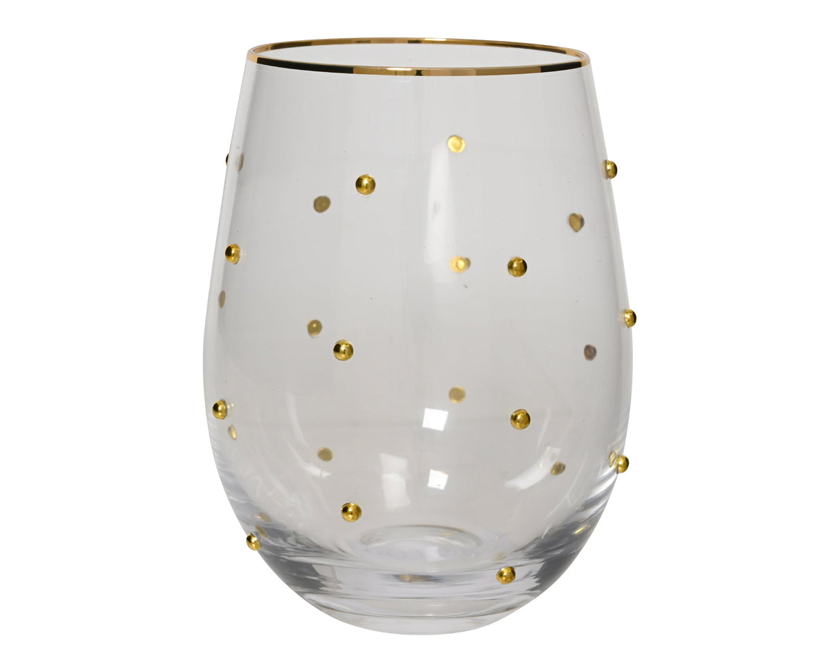Transparent Water  Glass with  Gold Dot H 12cm Party Perfetto