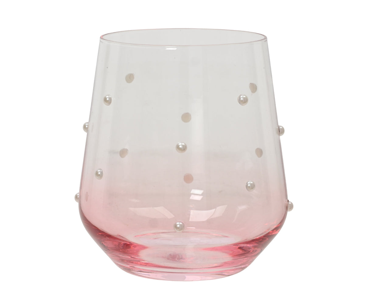 Transparent  Water  Glass with  Pearl Dot H 10cm Party Perfetto