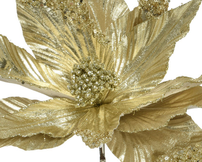 Shiny Gold Poinsettia Flower (Pack Of 2) Party Perfetto