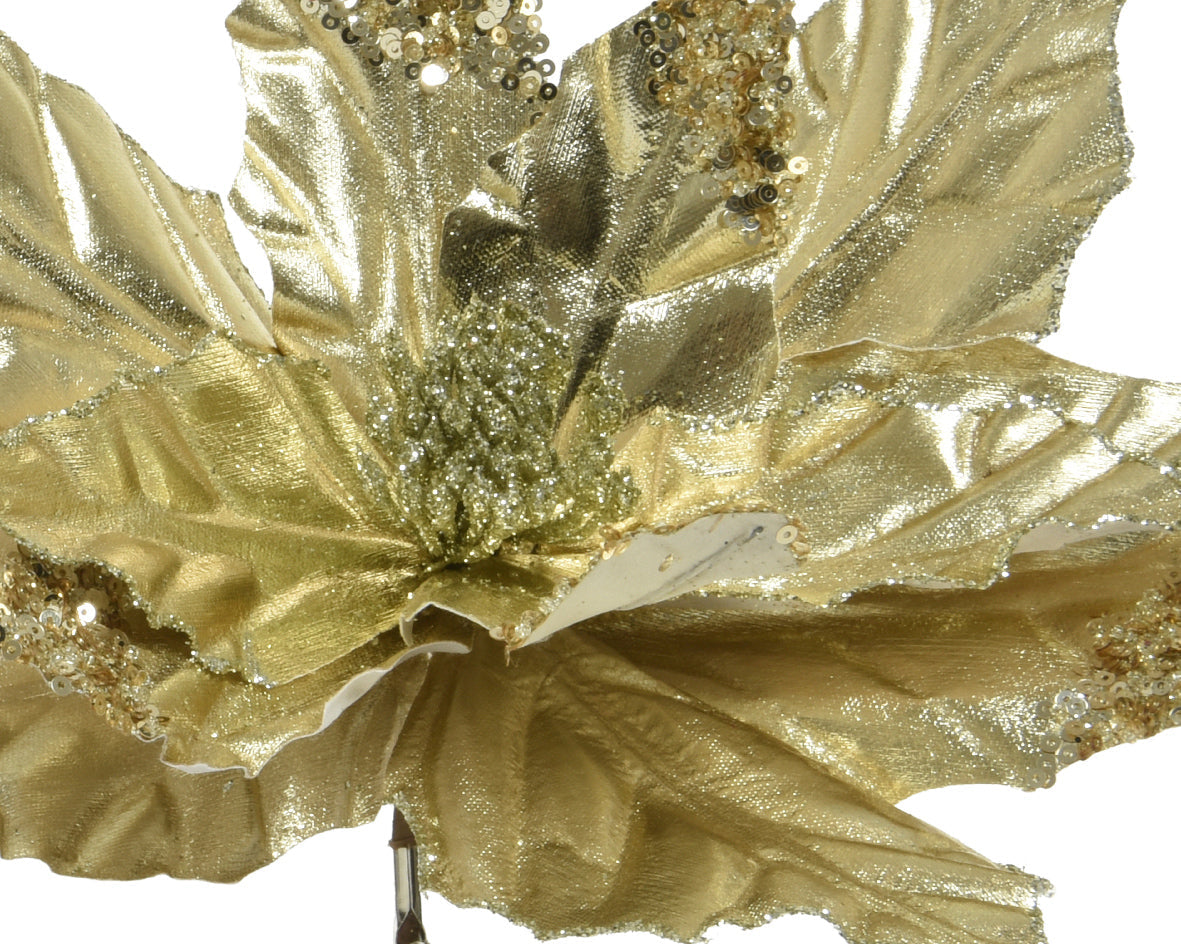 Shiny Gold Poinsettia Flower (Pack Of 2) Party Perfetto