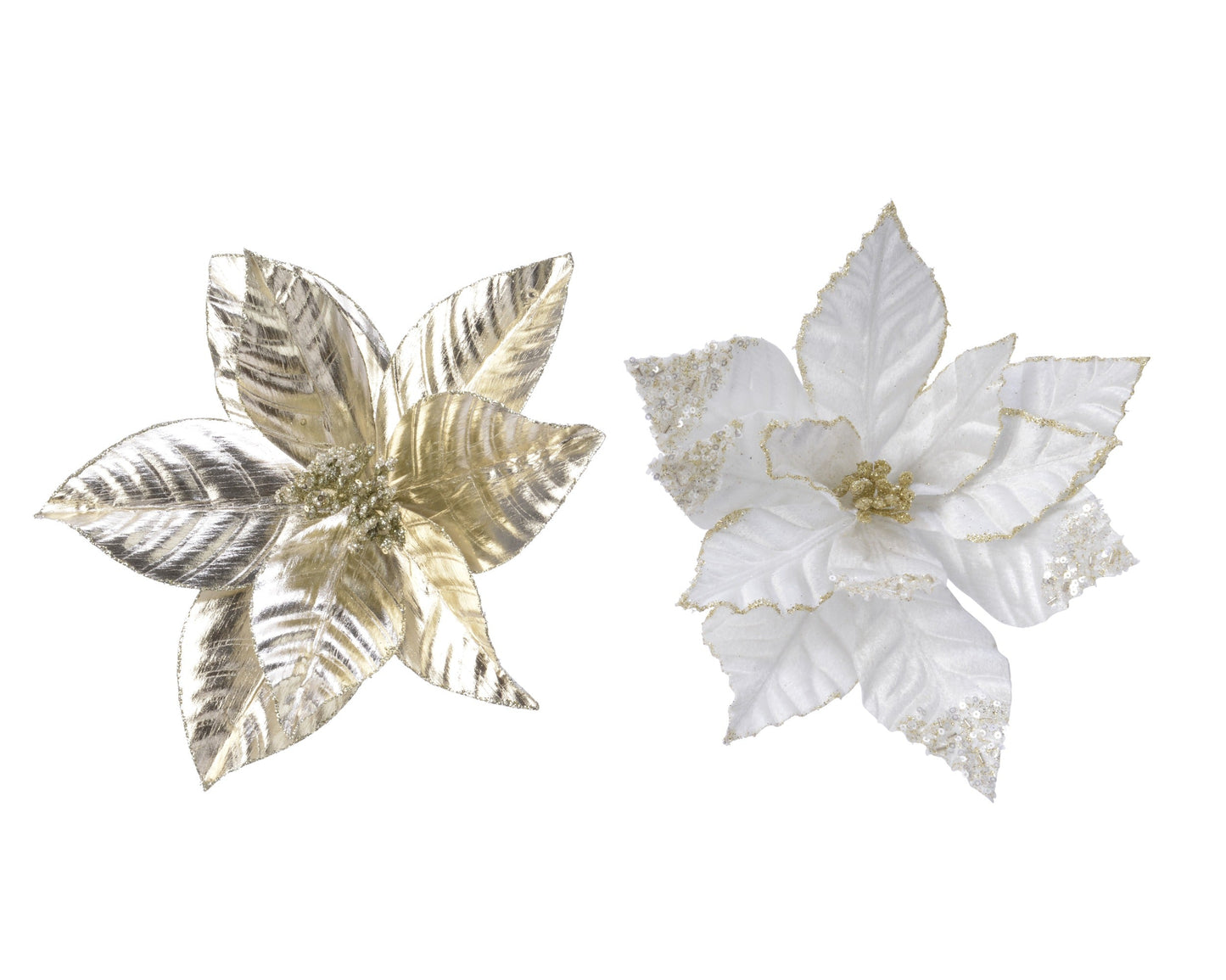 Shiny Poinsettia Flower With Glitter & Spangles (Pack Of 2) Party Perfetto
