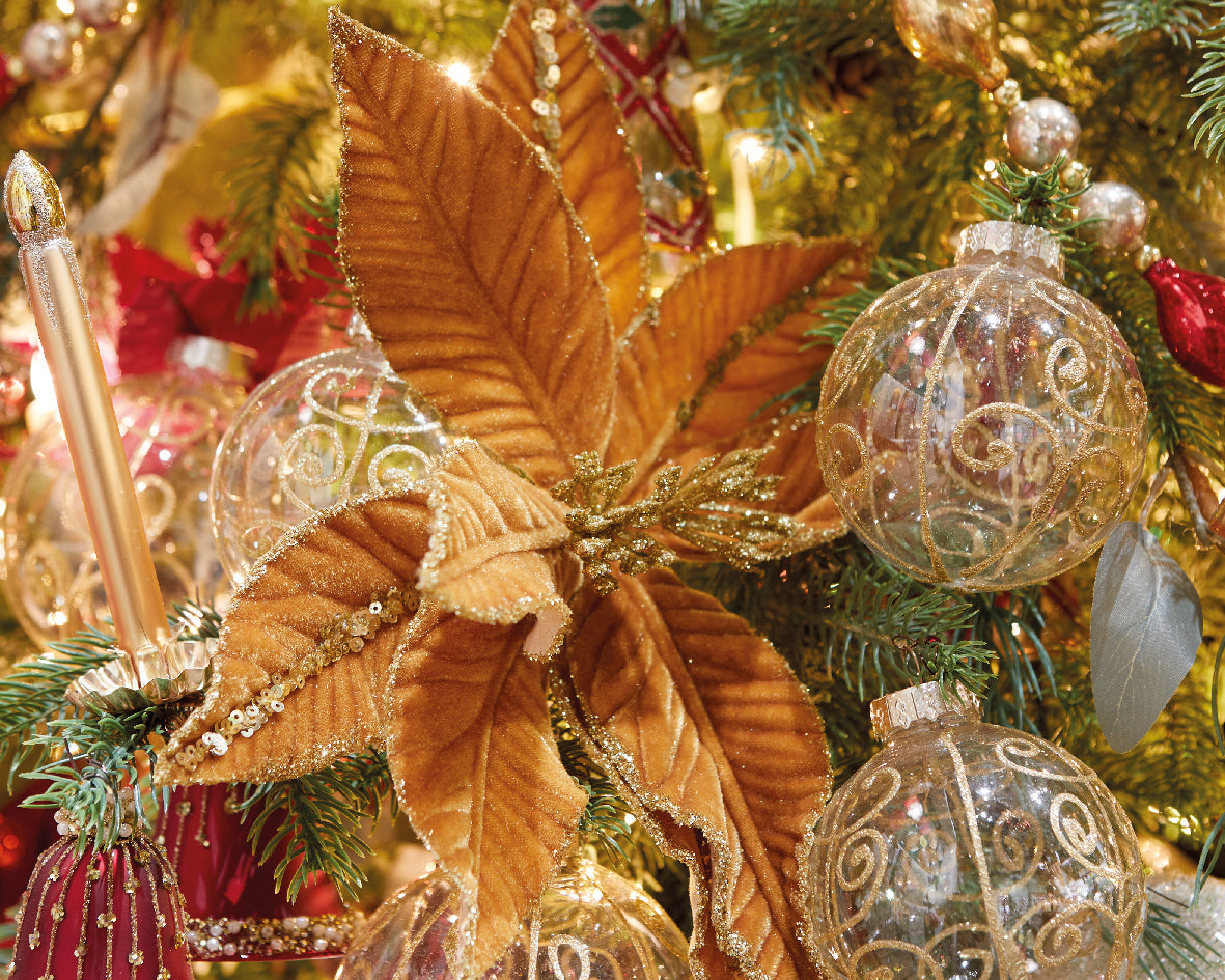 Poinsettia Flower With velvet  Spangles (Pack Of 4) Party Perfetto