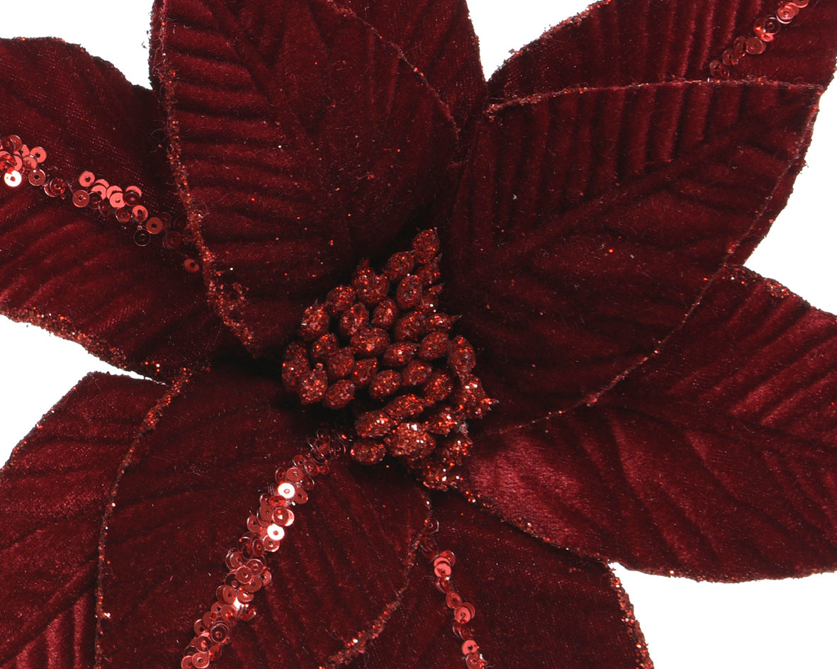 Poinsettia Flower With velvet  Spangles (Pack Of 4) Party Perfetto