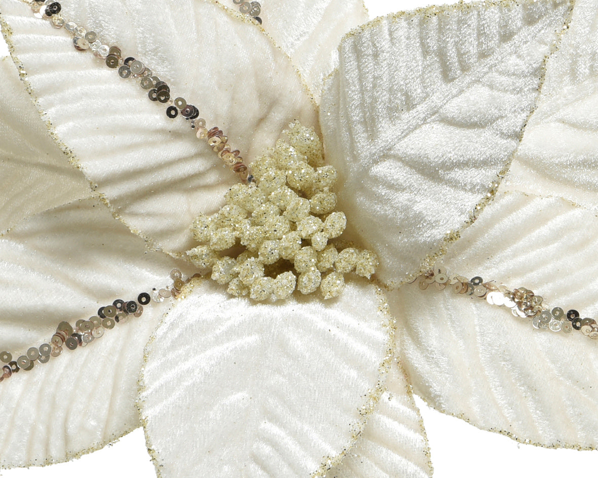 Poinsettia Flower With velvet  Spangles (Pack Of 4) Party Perfetto