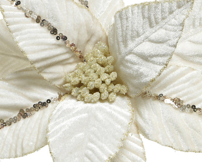 Poinsettia Flower With velvet  Spangles (Pack Of 4) Party Perfetto