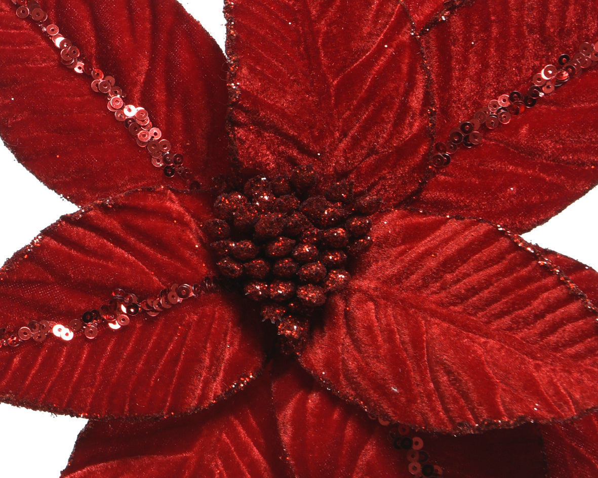 Poinsettia Flower With velvet  Spangles (Pack Of 4) Party Perfetto