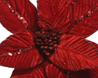 Poinsettia Flower With velvet  Spangles (Pack Of 4) Party Perfetto