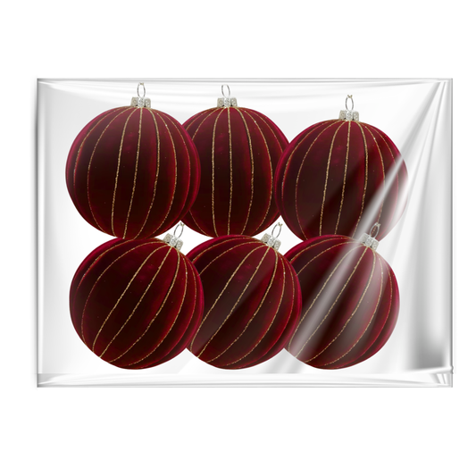 Burgundy Flocked Baubles (Pack of 6) Party Perfetto