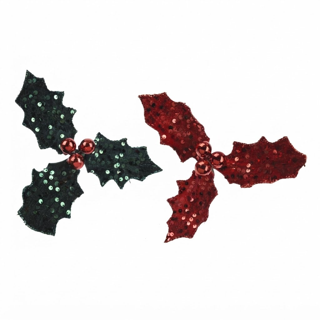 Velvet Glitter Holly  Flower with Spangle PartyPerfetto
