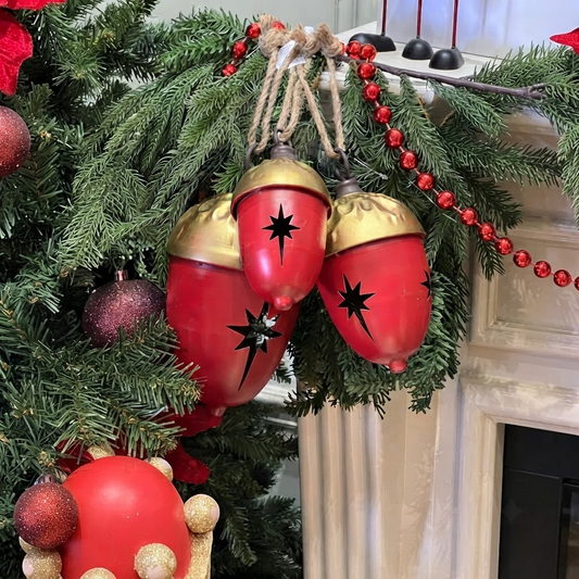HANGING RED & GOLD ACORN (SET OF 3) Party Perfetto