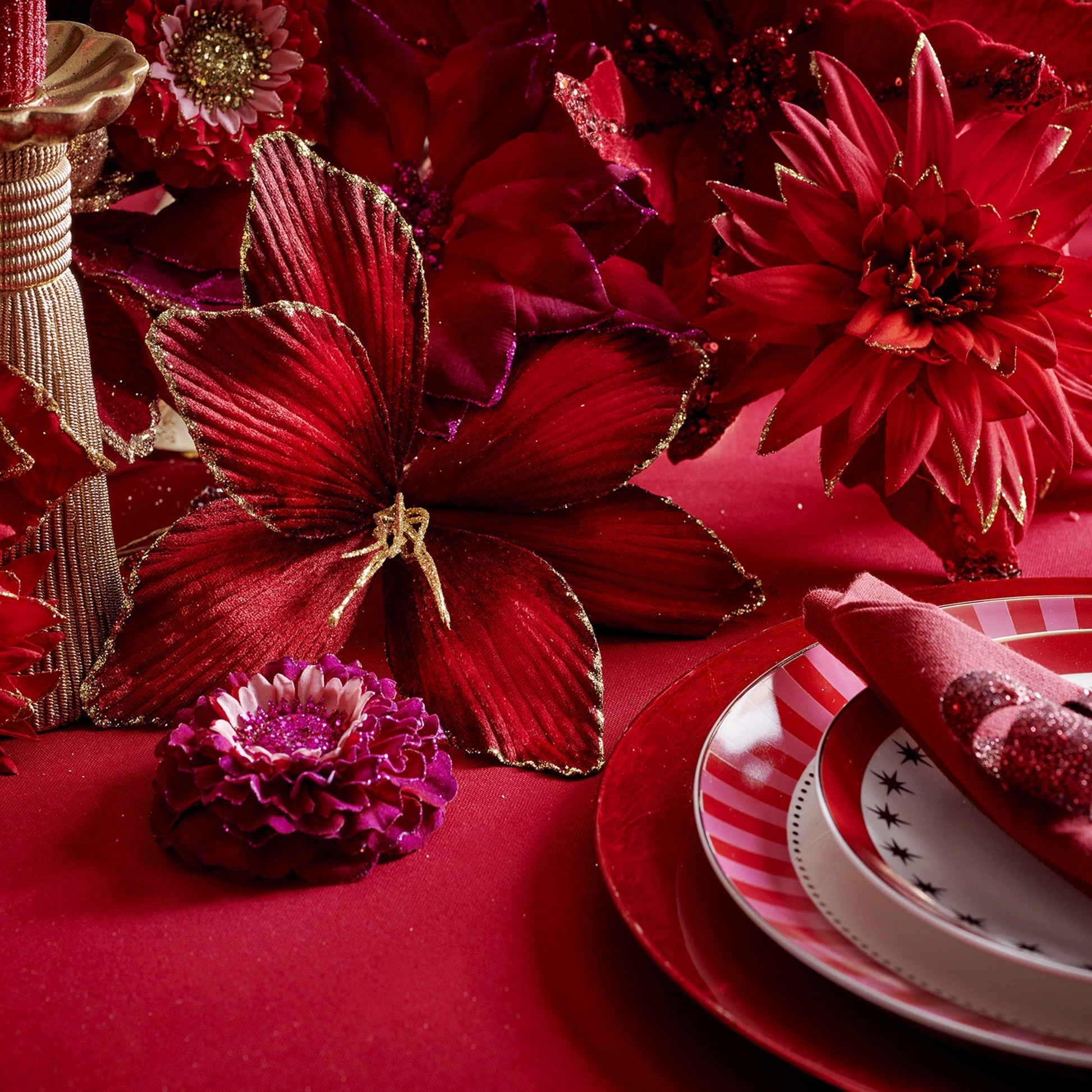Spray Velvet Poinsettia (H.60cm) Party Perfetto