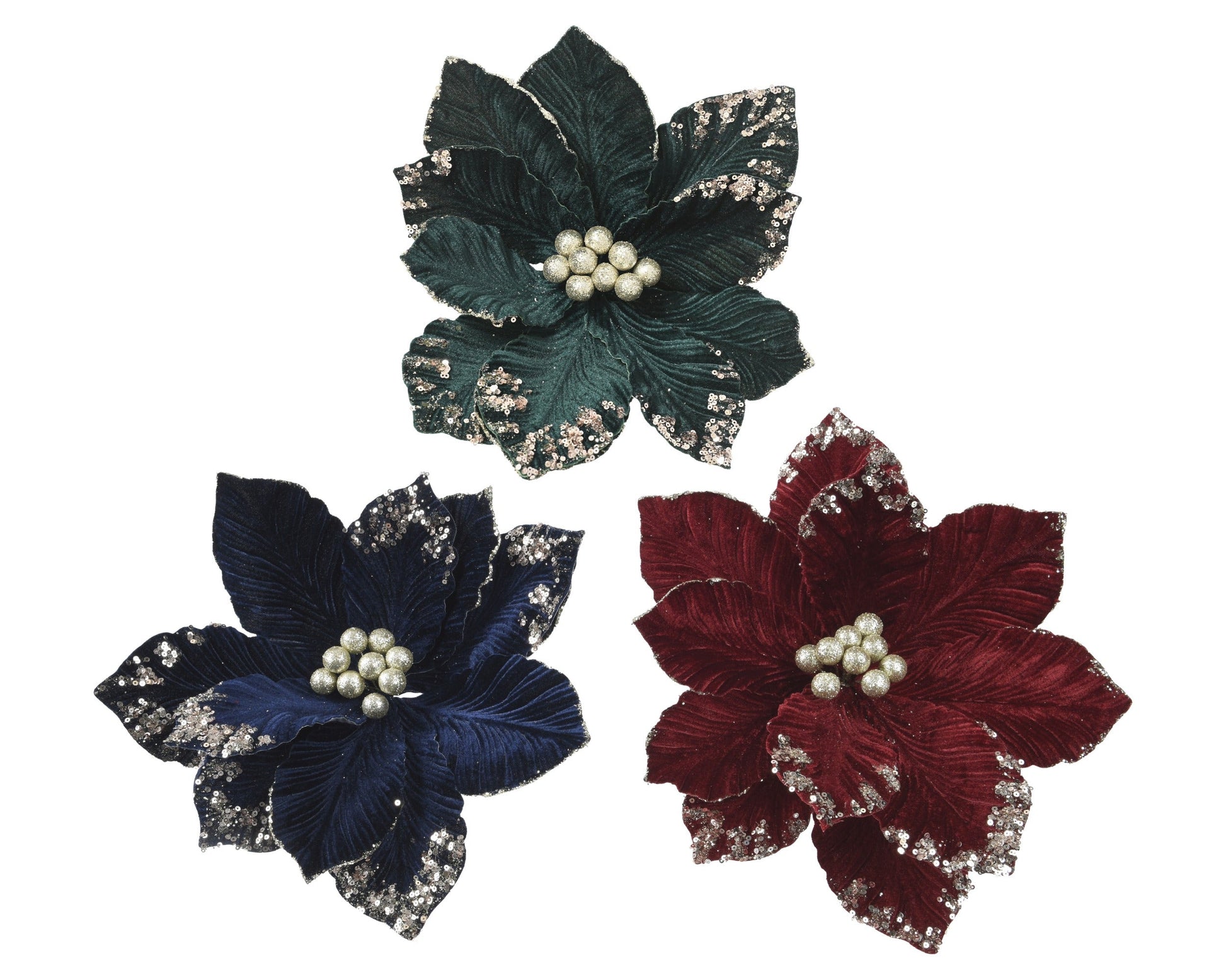 Sequin Petal Check Poinsettia Flower (Pack Of 3) Party Perfetto