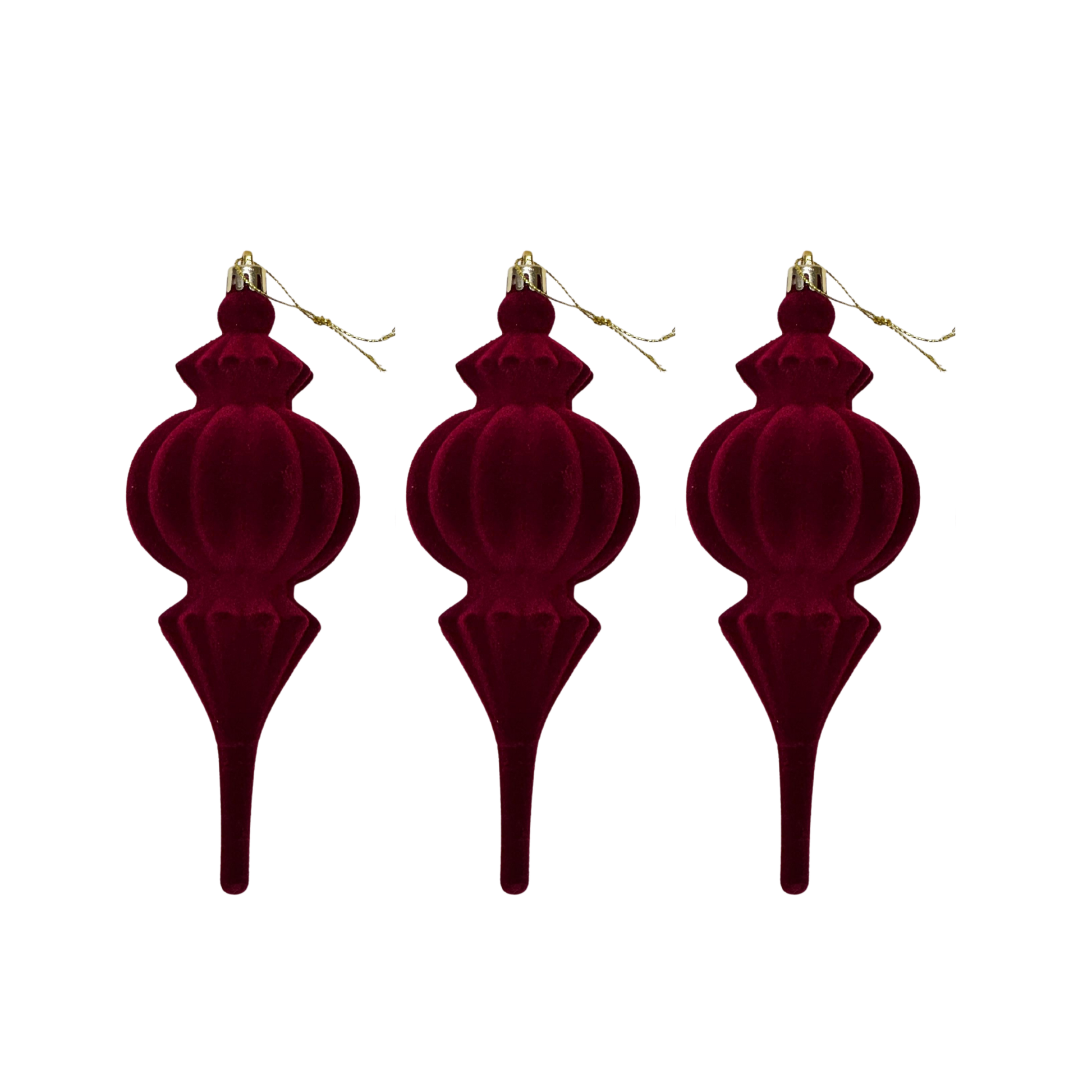 Burgundy Finial Ornament (pack of 3) Party Perfetto