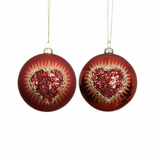 Ultra Shiny Matt Heart with Sequins Bauble Pack of 12 Party Perfetto