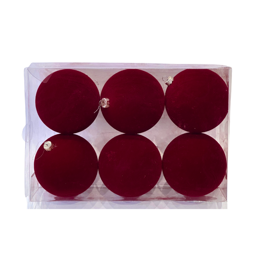 Burgundy Flocked Baubles (Pack of 6) Party Perfetto