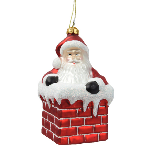 Hanging Santa Glass Ornament