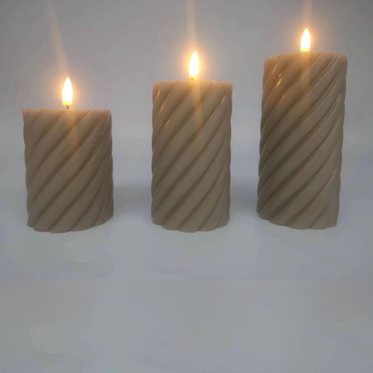 LED Grey Wax Candles (Pack of 3)