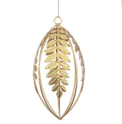 Glass Golden Wire Leaf Finial, Bauble Pack Of 2