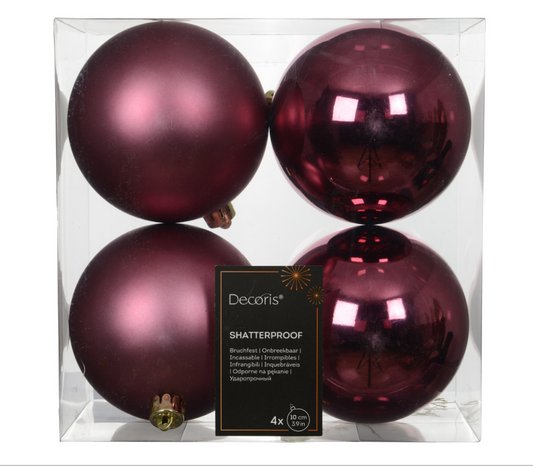 Dark Rose Bauble set 10cm Box of 4 Party Perfetto