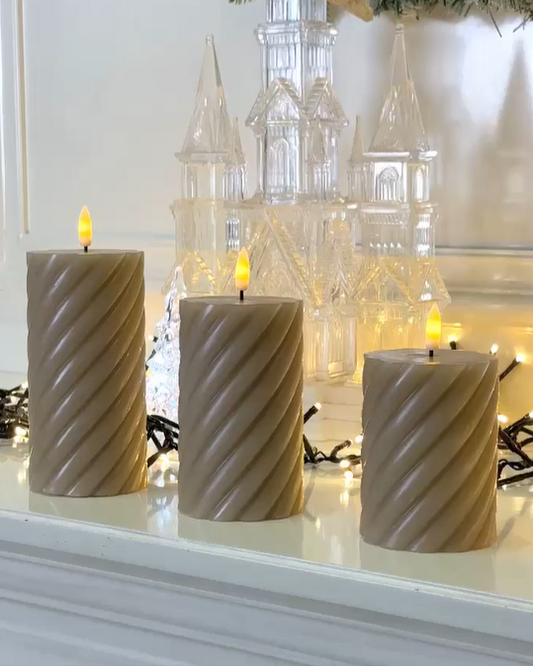 LED Grey Wax Candles (Pack of 3)