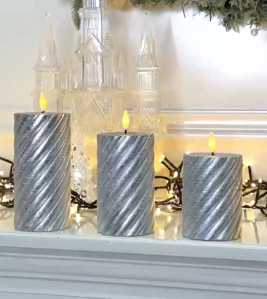 LED  Silver Wax Candles (Pack of 3)