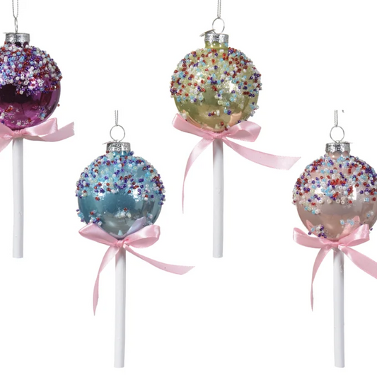 Sprinkles Lollipops Glass Ornament