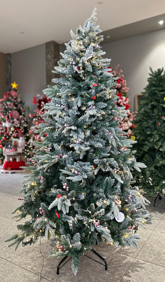 Pre Lit PVC Mix Snow Flock Red Berry Tree (9 Ft)