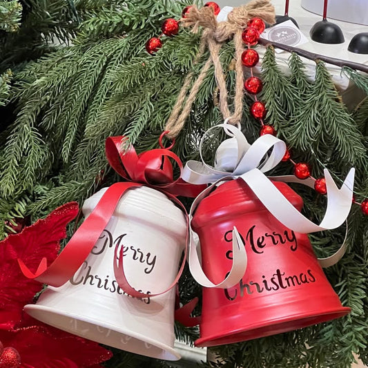 RED & WHITE MERRY CHRISTMAS BELL SET OF 2 Party Perfetto