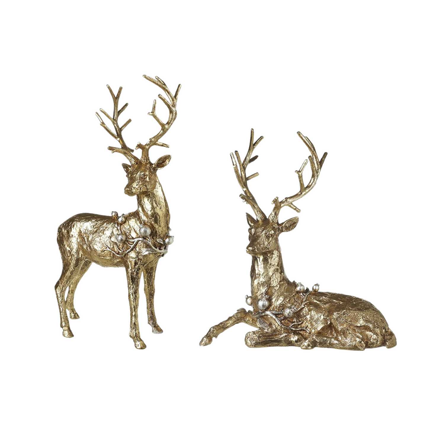 STANDING & SITTING  GOLD STAG WITH BAUBLES (SET OF 2)