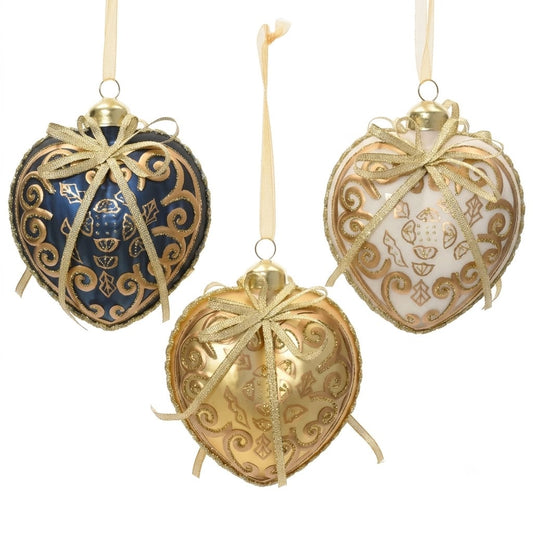 Heart With with gold satin bow on top Pack of 3 Party Perfetto