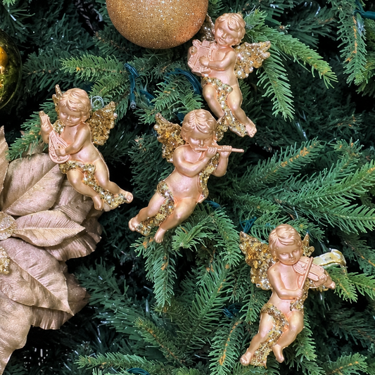 Golden Matt Glitter Cupid Angel (Pack of 4) Party Perfetto