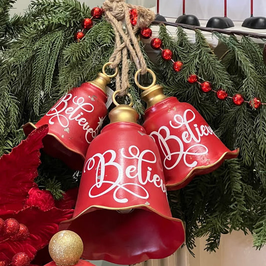 RED METAL BELIEVE BELLS (SET OF 3) Party Perfetto