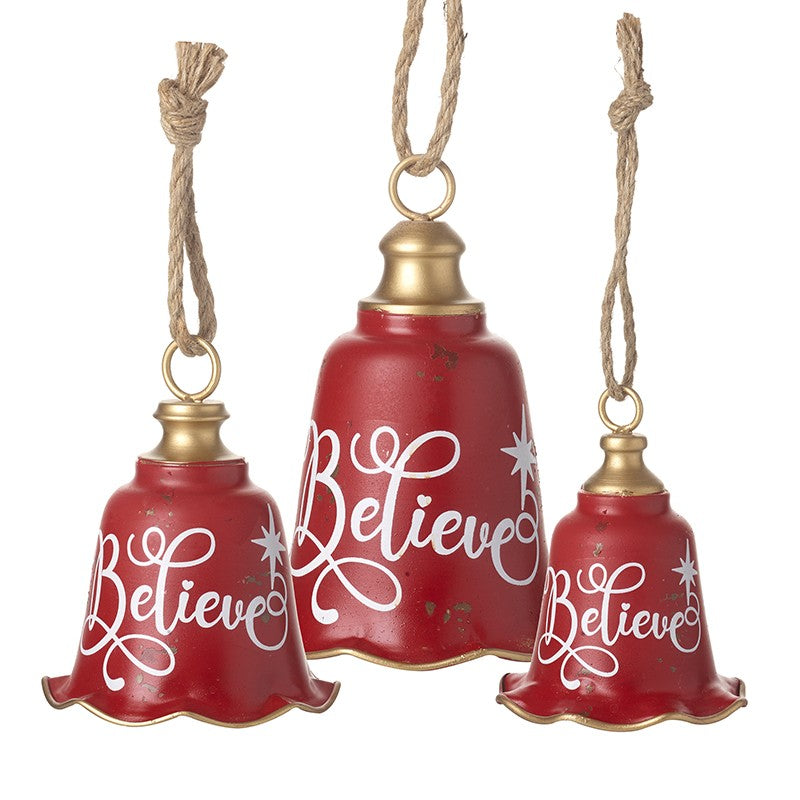 RED METAL BELIEVE BELLS (SET OF 3)