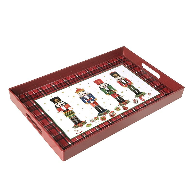 RED PLASTIC CHRISTMAS NUTCRACKER TRAY